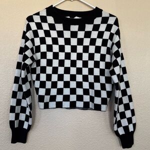 H&M Girls Black and White Checkered Kids Sweater
